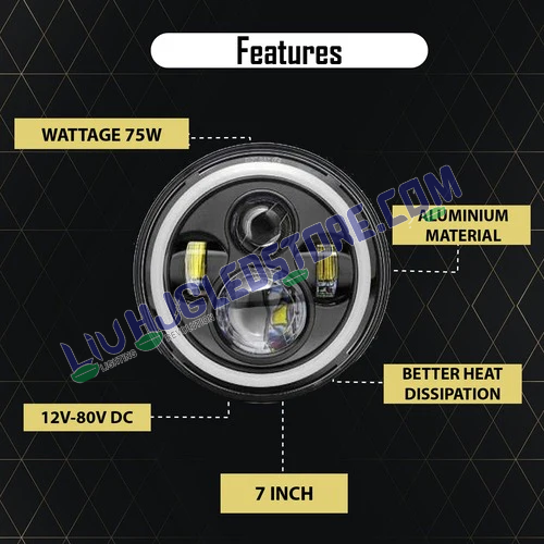 HJG 7-Inch LED Headlight with Clear DRL & Dual Beam – 75W (12V–80V) Compatible with Royal Enfield Models & Mahindra Thar