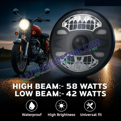 HJG 7-Inch 100W Projector LED Headlight C-188 with 4 Dot DRL – Ultra Wide White/Yellow Multi-Color CREE/Osram, Compatible with Royal Enfield, Jeep, Thar & Gypsy