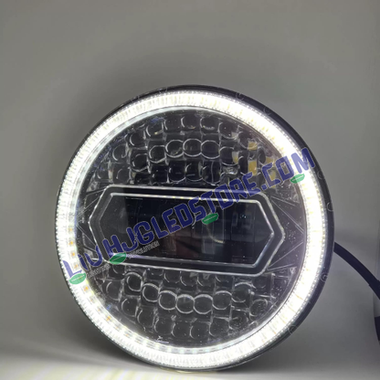 HJG 7-Inch Diamond Cut Round LED Headlight for Royal Enfield (All Models) & Mahindra Thar