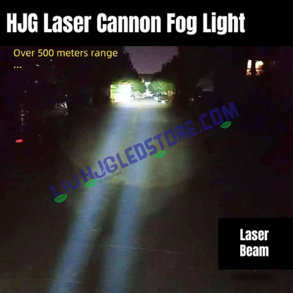 HJG Laser Cannon 80W Projector Fog Lights with Long-Range Laser Beam (500m High Beam / 300m Low Beam) – Dual Color White & Yellow for Cars & Bikes (Set of 2)