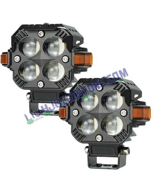 HJG Hazard 4x4 Quad Lens 120W LED Fog Light with DRL & Wiring Kit – Dual Color White/Yellow Projector Lights for Cars & Bikes