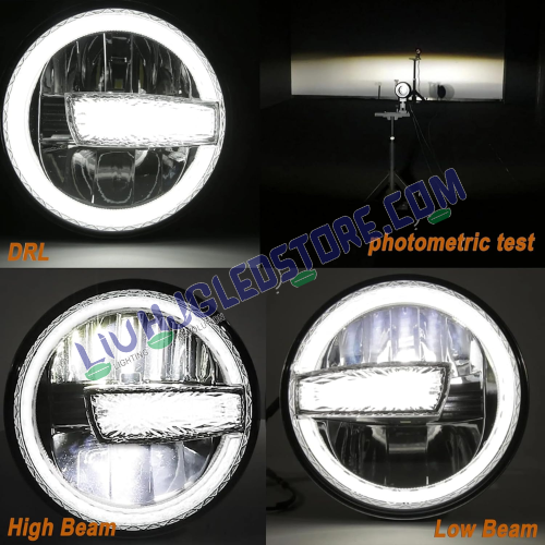 HJG 7-Inch Crystal Minus LED Headlight – White Multi-Color 75–120W with CREE/Osram Chip, High/Low Beam & DRL for Royal Enfield, Jeep, Thar & Gypsy