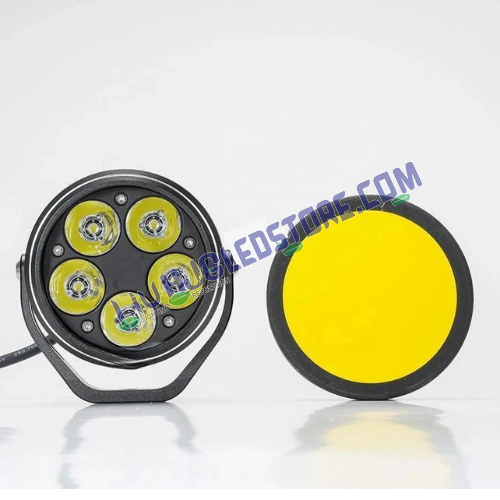 HJG 5 LED 100W Round CREE Fog Light Set with Yellow Cover & Wiring Kit – High-Performance LED Fog Lamps for Bikes, Cars & SUVs (Pack of 2)