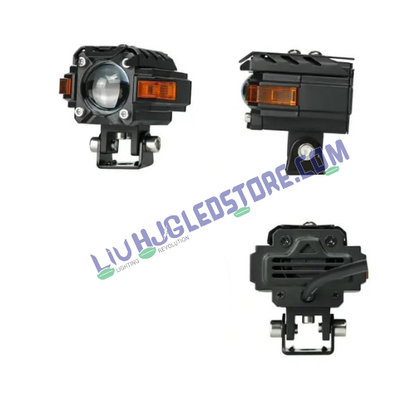 HJG Hazard S59 Single Lens 80W LED Fog Light Kit with Wiring Harness – Red & Amber DRL, Dual Color White/Yellow Beam, Universal for Cars & Bikes