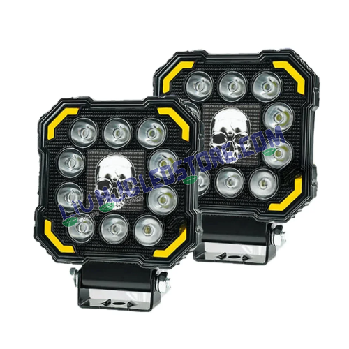 HJG Skull Design 11 LED 60W Square Fog Light with DRL | White LED Fog Lamps for Bikes, Cars (Set of 2)