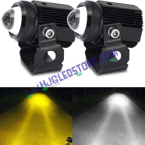 HJG Mini Drive LED Fog Light – Dual Color Yellow/White with Universal Fit for Cars & Bikes
