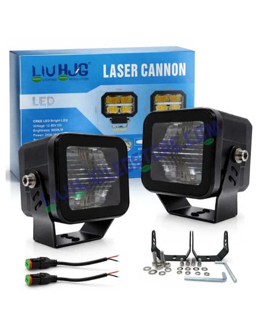HJG W-08 White Cube LED Fog Lights 72W (Pair) – Ultra Wide White Beam Driving Lights for Cars & Bikes