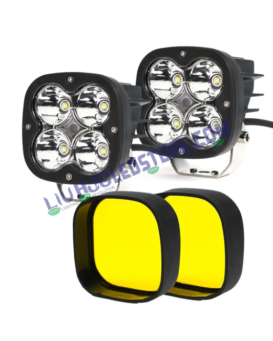 HJG 120W CREE LED Auxiliary Fog Lights for Motorcycles & Cars – White Beam with Yellow Filter Caps (Pack of 2)