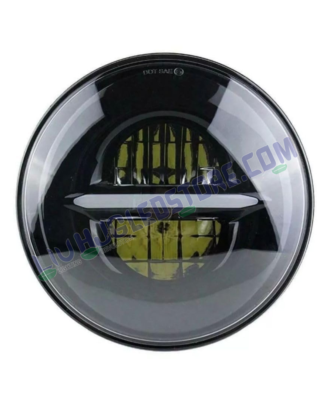 HJG 7-Inch Round Minus LED Headlight with Dual Color Halo (White/Yellow) – Universal Fit for Royal Enfield, Jeep & Harley Davidson