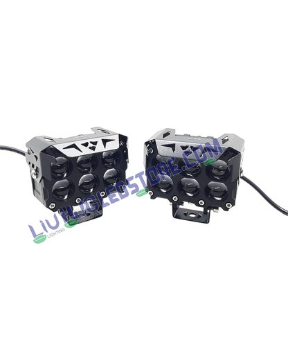 HJG Future Eyes 6x6 180W LED Fog Light Set | 6 Lens Mega Drive, 6000K Cool White, Spot & Flood Beam, Wiring Harness Kit for Bikes, Cars, Thar & Jeep (Pack of 2)