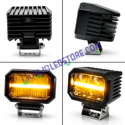 HJG W-07 Minus Cube LED Fog Lights 50W with White/Yellow Dual Beam & Amber DRL Ring, Universal Fit for Cars & Bikes (Pack of 2)