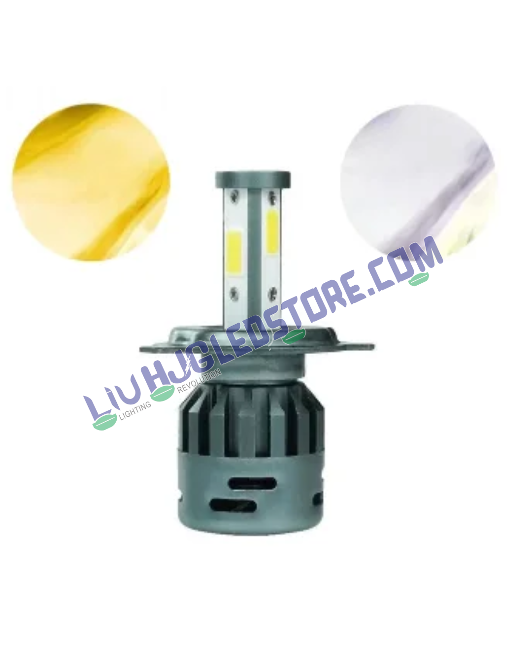HJG M3 Mini H4 60W Dual Beam LED Headlight Bulb – 6000LM White High & Yellow Low Beam with Cooling Fan for Motorcycles & Cars (12V/24V, Single Piece)