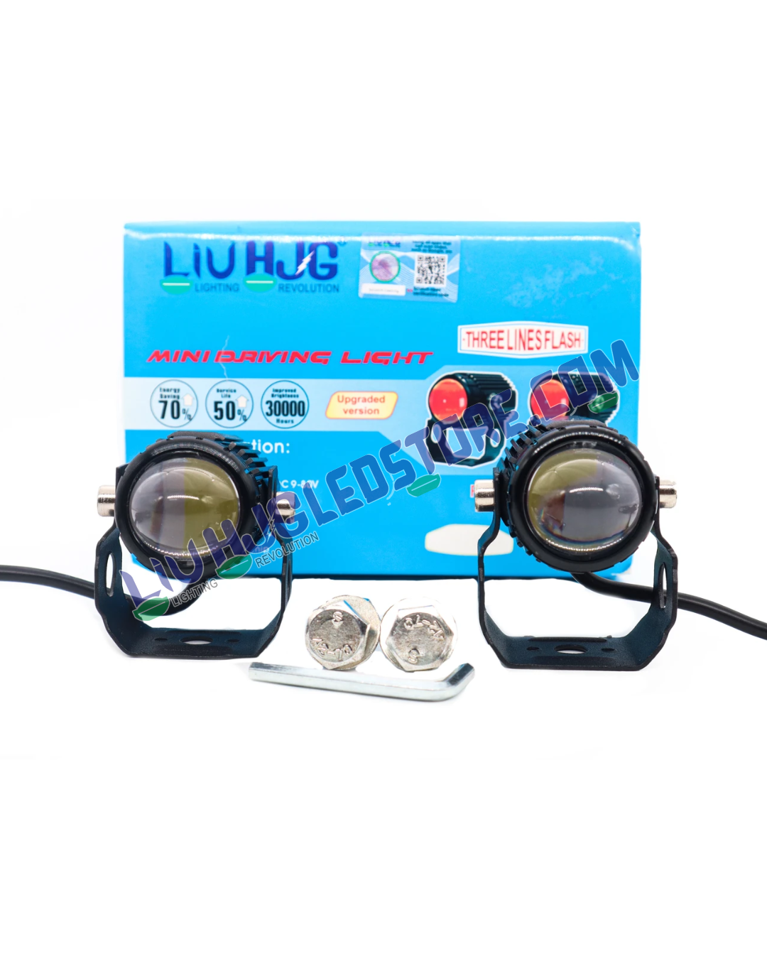 HJG Mini Drive V3 LED Light with Red DRL Devil Eye – Multi-Color (Red/Yellow/White) Auxiliary Light with Wiring Harness