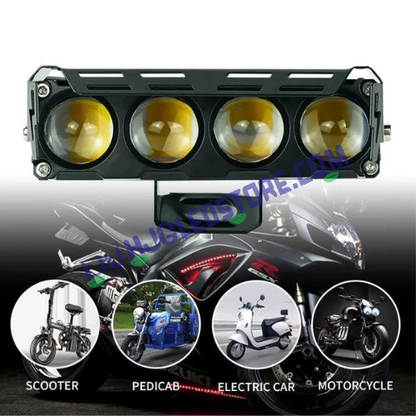 HJG Future Eyes 3 Lens 40W MEGA DRIVE Fog Lights (Fanless) – Multi-Color LED with Red DRL & Flash Mode for Bikes, Cars & Jeeps (Pack of 2)