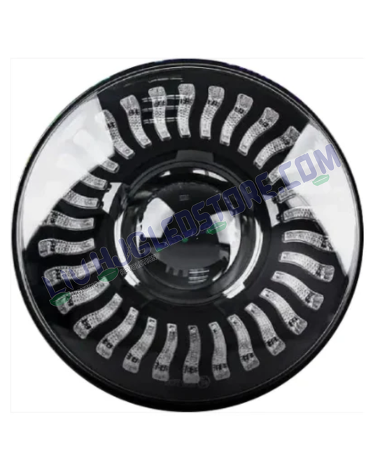 HJG 7-Inch Chakra LED Headlight Assembly | 75–120W, Multi-Color DRL, High/Low Beam, CREE/Osram Chip, H4 Plug & Play, Royal Enfield, Thar, Jeep & Gypsy (Universal Fit)