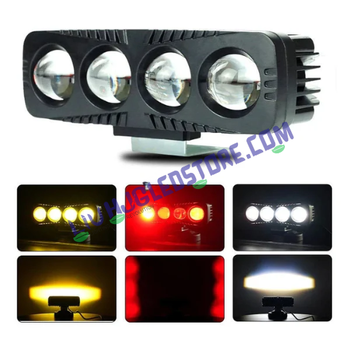 HJG 4 Lens LED Projector Fog Lights 80W with Red Devil DRL – Dual Color White/Yellow Beam for Cars & Bikes (Set of 2)