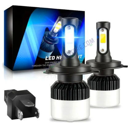 HJG Nighteye LED Headlight Bulbs with H4 Base, 6500K Bright White Light for Cars & Bikes – High Performance COB Chip, 12-Month Warranty (Pack of 2)