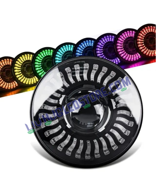 HJG 7-Inch RGB LED Headlight Assembly – 75–120W CREE/Osram Multicolor, Compatible with Royal Enfield, Jeep, Thar & Gypsy