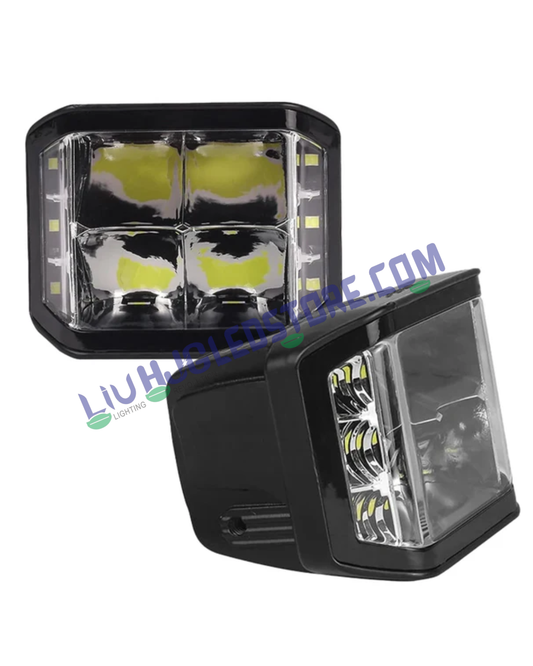 HJG W28 Helao 4x4 CREE LED Fog Lights 120W – Square Edge Quad Lens Ultra Bright White Fog Lamps for Cars & Bikes (Set of 2)