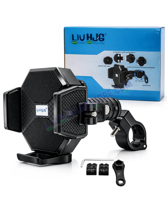 LIU HJG Heavy-Duty Motorcycle Mobile Holder with Handlebar Mount – 360° Rotatable, Shockproof, Secure Grip Smartphone Holder (Universal Fit, Pack of 1)