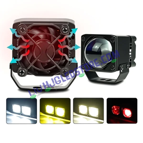HJG Mini Laser Cannon 80W Projector Fog Lights with 300m Laser Beam – White/Yellow Dual Mode for Cars & Bikes (Set of 2)