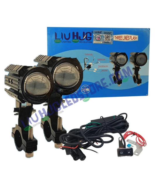 HJG Mini Drive Lens LED Fog Lights with Remote Wiring Harness Kit – Dual-Color White/Yellow Ultra-Wide Beam for Cars & Motorcycles