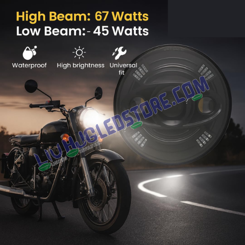 HJG 7-Inch 100W Tri Projector LED Headlight C-194 – Triple Lens White/Yellow Multi-Color with CREE/Osram Chip, Compatible with Royal Enfield, Jeep, Thar & Gypsy