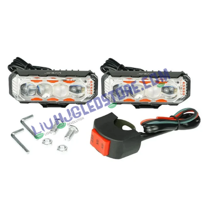 HJG 4 LED Light Bar Fog Lights Set of 2 with White, Yellow Beam and Red-Blue Strobe Flash, Heavy-Duty Build for Bikes and Cars