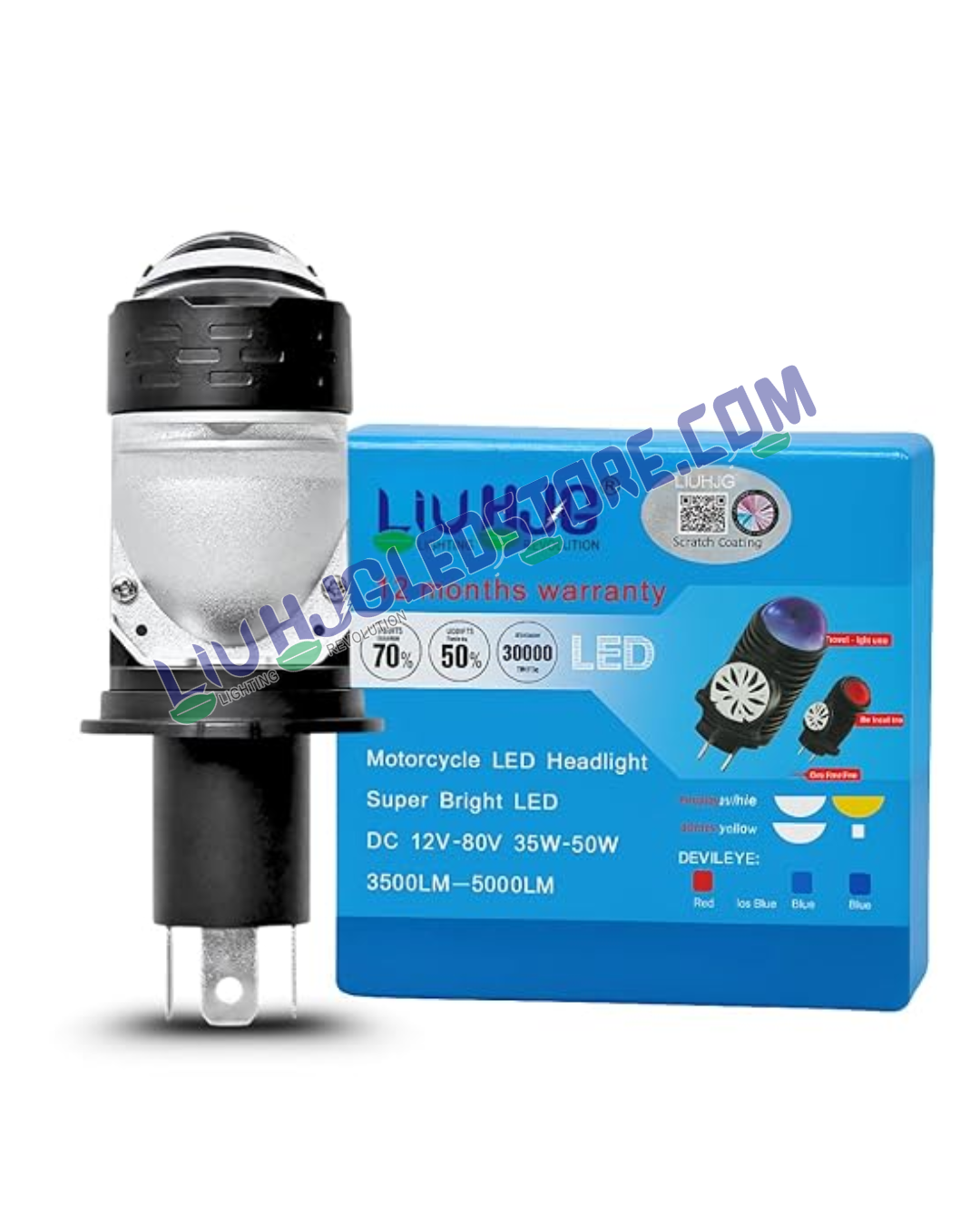 HJG H4 Dual Projector LED Headlight Kit (Set of 2) – 100W Mini Projector Lens Bulbs with Cooling Fan, 12000LM Hi/Lo Beam, Red DRL & White Light for Cars, Bikes & SUVs (12V/24V)