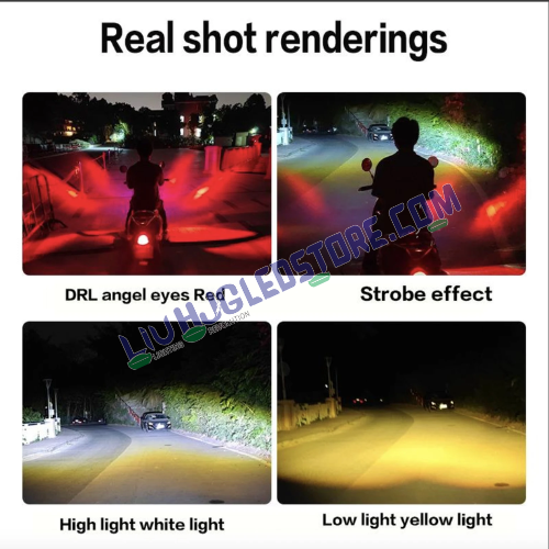 HJG CO-2 V4 Mini Drive 60W LED Light Kit with Wiring Harness – Red Devil Eye, Triple Color (Red/Yellow/White), Universal for Bikes & Cars