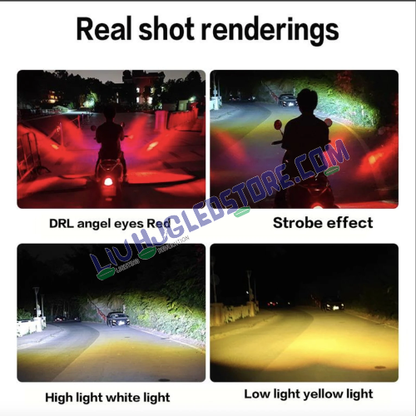 HJG CO-2 V4 Mini Drive 60W LED Light Kit with Wiring Harness – Red Devil Eye, Triple Color (Red/Yellow/White), Universal for Bikes & Cars