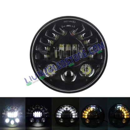 HJG 7-Inch 90W Round LED Headlight 231047 | White and Amber Dual Halo DRL | H4 3-Pin | Royal Enfield, Thar, Jeep and Harley Davidson