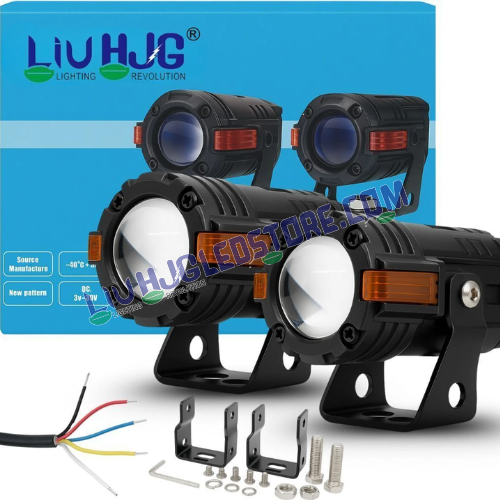 HJG S82 80W Projector Fog Lights | Dual Color White Yellow Beam | Red Amber DRL Hazard for Bikes, Cars (Set of 2)