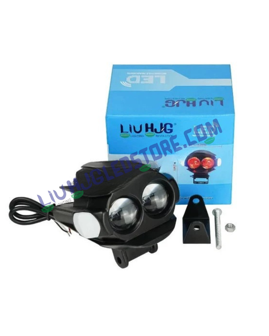 HJG Alien Dual Lens Projector Fog Light with Red Devil & Side Blue DRL – 24W LED Auxiliary Light (White/Yellow Beam), Pack of 1