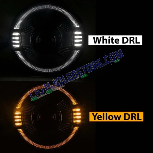 HJG 7-Inch Oval Ring Projector LED Headlight C-216 (90W) – Ultra-Wide Beam, White/Yellow DRL, Compatible with Royal Enfield, Jeep, Thar & Gypsy