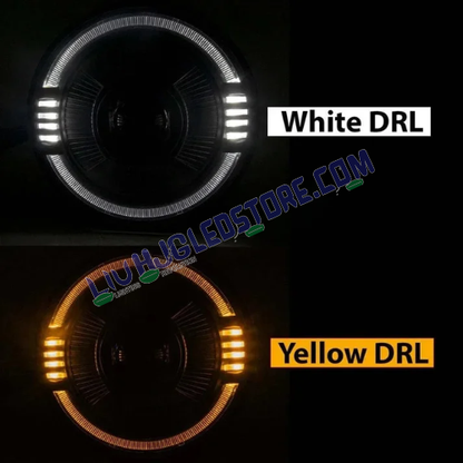 HJG 7-Inch Oval Ring Projector LED Headlight C-216 (90W) – Ultra-Wide Beam, White/Yellow DRL, Compatible with Royal Enfield, Jeep, Thar & Gypsy