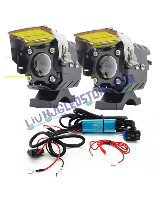 HJG Transformer 1 LED Projector Fog Lights 100W (Pair) with Yellow Filter Cap – Dual Color White/Yellow, Wide Beam for Cars & Bikes