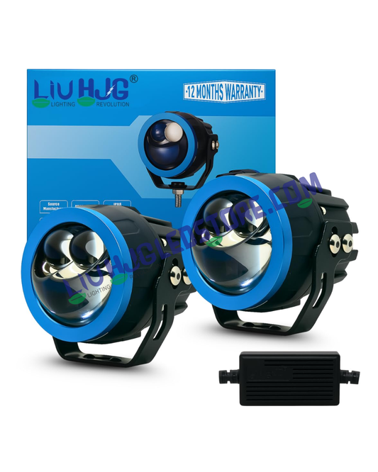 HJG Terminator 2 Bi-LED Projector Fog Lights 100W with Laser Spot & Wide Beam, Red DRL and White/Yellow/Warm White Modes (3000K–6500K) Universal for Cars & Bikes