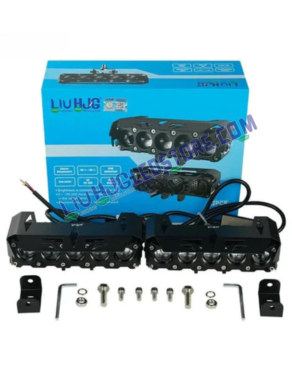 HJG Future Eyes 5-Lens 150W Mega Drive LED Fog Light Set | Dual Color White/Yellow, Multi-Mode, Remote Wiring Harness, Spot & Flood Beam for Bike, Car, Thar & Jeep (Pack of 2)