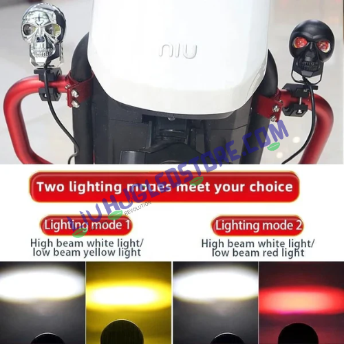 HJG Skull Style 120W LED Fog Lights with Red DRL Eye – Multi-Color (White/Yellow/Warm White) for Bikes & Cars (Pack of 2)