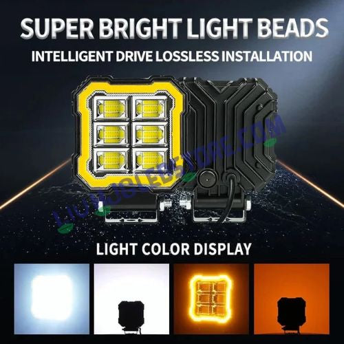 HJG M Series 3-Lens RGB DRL Projector Fog Lights 50W Set of 2, White Yellow Warm White for Bikes and Cars