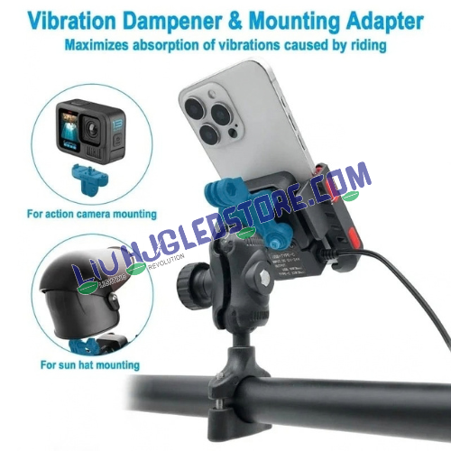 HJG Pro 7579 Type-C Anti-Vibration Bike Mobile Holder | Shockproof Jaw Grip Phone Mount with USB-C Charger & Damper | 360° Adjustable Anti-Theft Motorcycle Phone Holder | 4.7–7.2 Inch | Universal Fit
