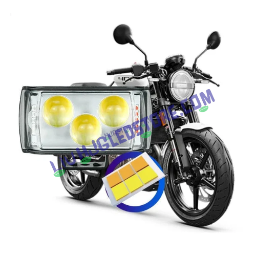 HJG 3 LED Projector Fog Light Bar with Triangular Lens & Red-Blue Strobe – High-Power Auxiliary Light for Bikes & Cars (Single Piece)