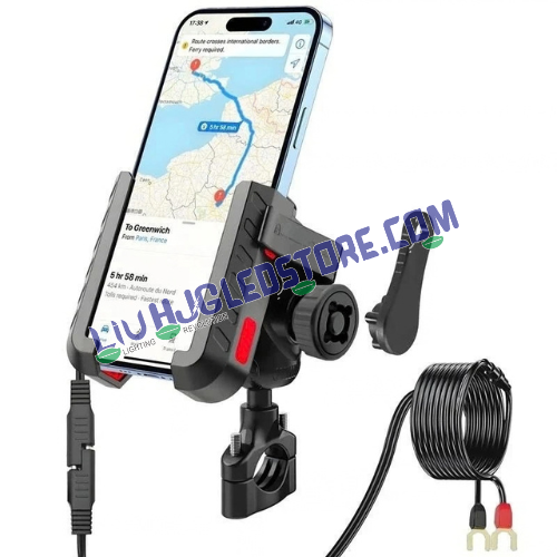 HJG Pro 7579 Type-C Anti-Vibration Bike Mobile Holder | Shockproof Jaw Grip Phone Mount with USB-C Charger & Damper | 360° Adjustable Anti-Theft Motorcycle Phone Holder | 4.7–7.2 Inch | Universal Fit