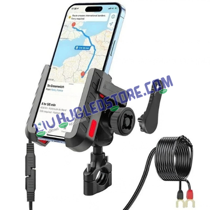 HJG Pro 7579 Type-C Anti-Vibration Bike Mobile Holder | Shockproof Jaw Grip Phone Mount with USB-C Charger & Damper | 360° Adjustable Anti-Theft Motorcycle Phone Holder | 4.7–7.2 Inch | Universal Fit