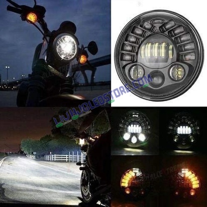 HJG 7-Inch Round LED Headlight with Hi/Low Beam & Integrated Turn Signals for Royal Enfield Bullet and Mahindra Thar