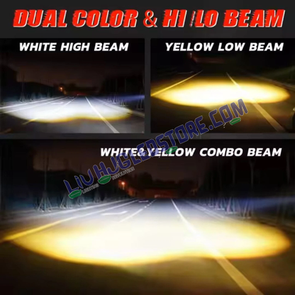 HJG Hazard 4x4 Quad Lens 120W LED Fog Light with DRL & Wiring Kit – Dual Color White/Yellow Projector Lights for Cars & Bikes