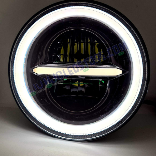HJG 7-Inch Minus Style LED Headlight | High/Low Beam, DRL & Turn Indicator, 4000LM, Universal Fit for Royal Enfield, Jeep & Harley Davidson