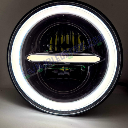 HJG 7-Inch Minus Style LED Headlight | High/Low Beam, DRL & Turn Indicator, 4000LM, Universal Fit for Royal Enfield, Jeep & Harley Davidson