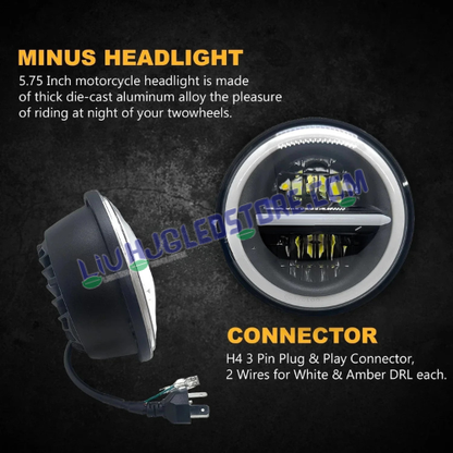 HJG Genuine 5.75 Inch Minus with Ring LED Headlight with Spotless and Bright DRL Fits in Harley Davidson, Jeep, Bajaj Avenger 5.75" (12V-80V DC 75W)